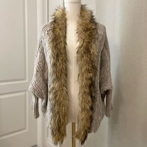 Women's Faux Fur Trimmed Sweater - Gray and Brown